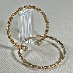 Gold Tone Metal Bracelets Cuff Bangle Chunky Stackable Versatile set of‎ Two - 2